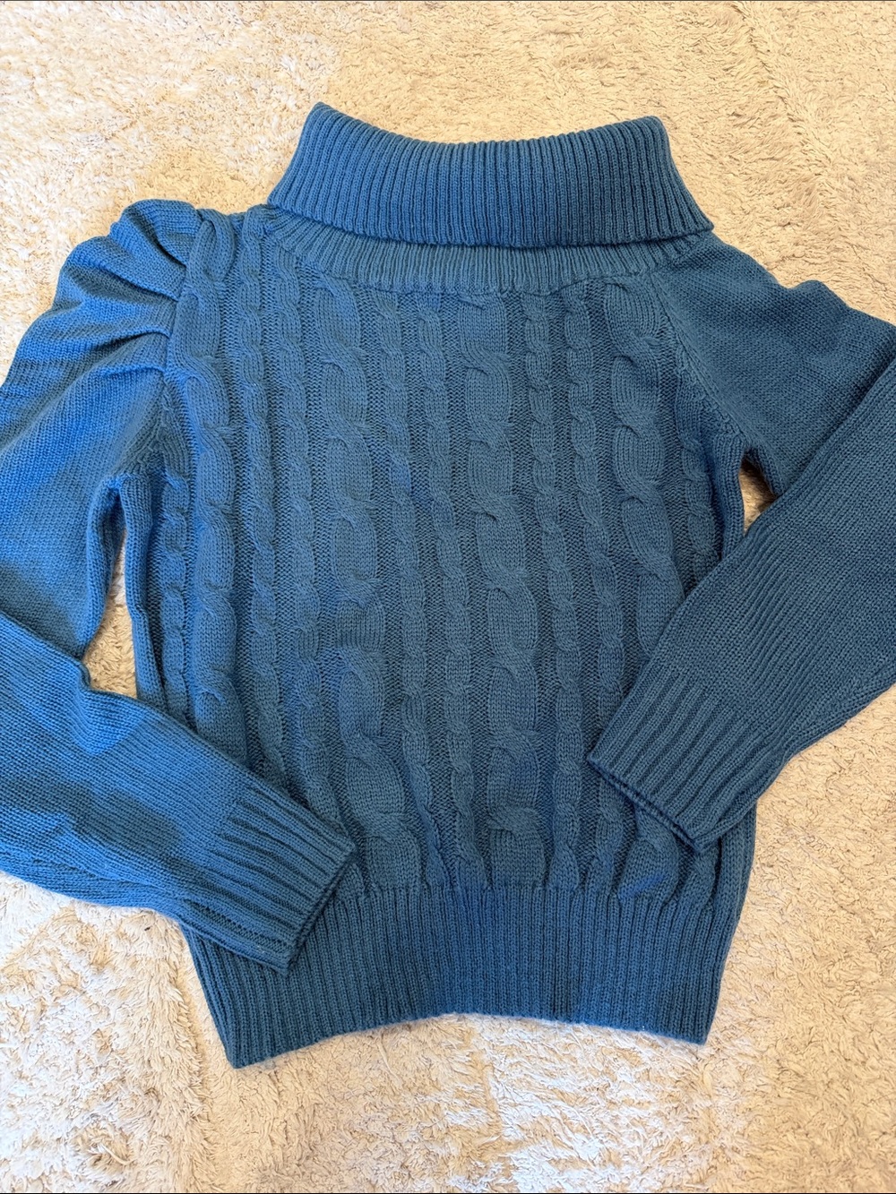 Cable-Knit Turtleneck Sweater in Teal